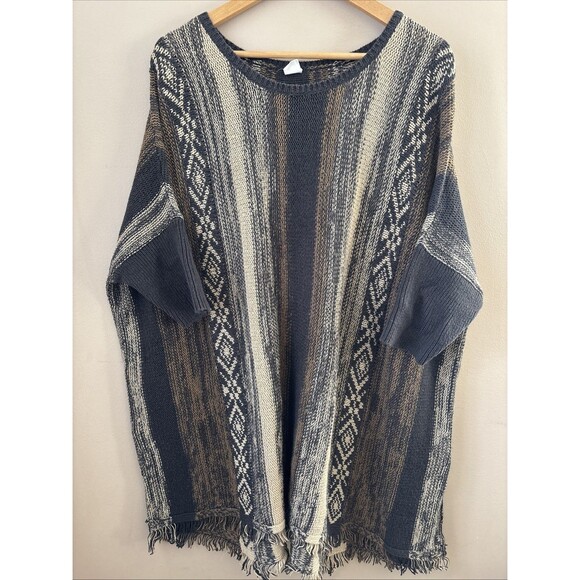 Wild Pearl Accessories - Wild Pearl Women’s M/L Brown Striped Poncho Sweater Sleeves Cozy Fall